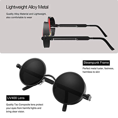PROUDDEMON Retro Gothic Steampunk Sunglasses for Women Men Round Lens Metal Frame