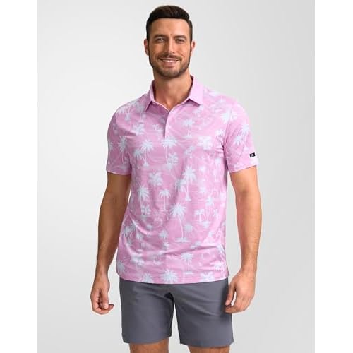 Obla Mens Golf Polo Shirts Short Sleeve Dry Fit Performance Moisture Wicking Casual Print Collared Golf Shirts for Men