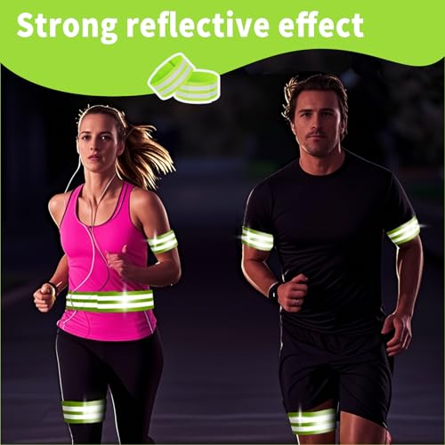VVS 4 Pack of High Visibility Reflective Bands Wristbands for Cycling Running Arm Wrist Ankle Bands Leg Straps and as Bike Pants Cuff Clip