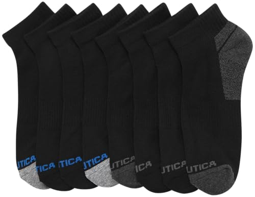 Nautica Mens Quarter Socks Cushioned Moisture Wicking Athletic Socks 6 Pack - All Black 12.5 Size