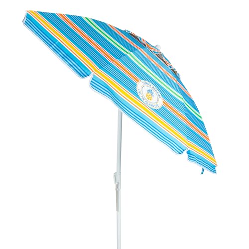 Tommy Bahama 6' UPF 50+ Tilt Beach Umbrella with Integrated Sand Anchor, Wind Vent, and Carry Bag, Multi Stripe