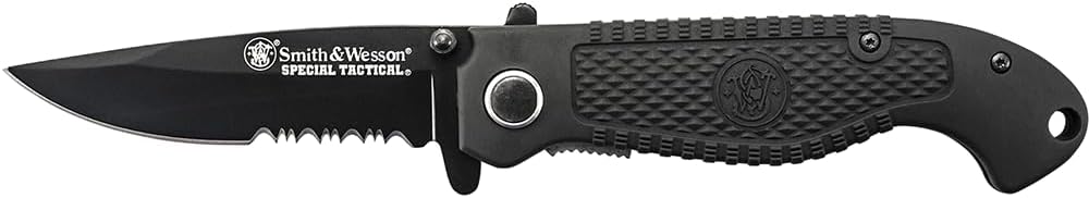 Smith & Wesson Special Tactical CKTACBSD 8.1in High Carbon S.S. Folding Knife with a 3.5in Drop Point Blade and ABS Handle for Outdoor, Survival and EDC