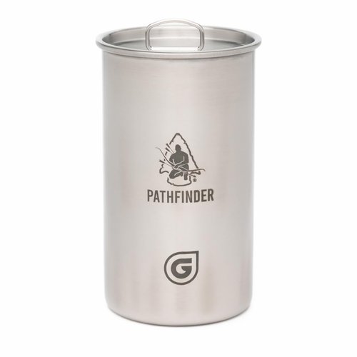 The Pathfinder School X Geopress Nesting Cup with Lid – Heavy-Duty Stainless Steel Camping Cup with Graduated Measurements – Bat Wing Handles – Ideal Outdoor and Backpacking Gear, 30oz/900ml Capacity