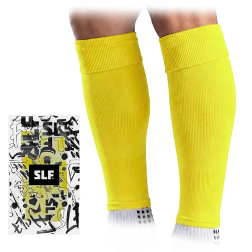 Pre Cut Soccer Socks for Men - Yellow Knee-High Grip Leg Sleeves, No Cut Needed