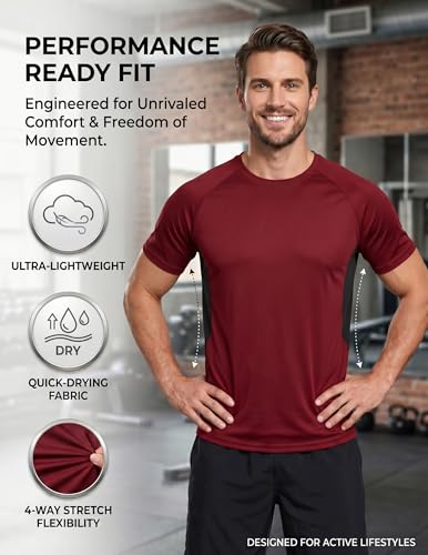 X-Large Workout Shirts for Men - Short Sleeve Gym T-Shirts Pack of 3