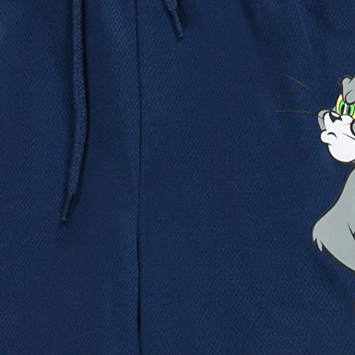 X-Large Navy Basketball Shorts with Cartoon Mesh Design - Tom & Jerry Mens Apparel