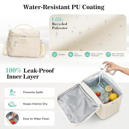 DALINDA Insulated Lunch Box Women Men Leak-Proof Cooler Lunch Bag Beige 13L