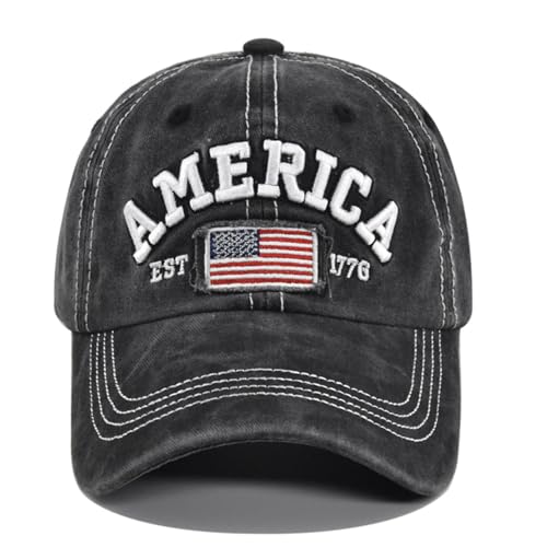 Men's Baseball Cap Unisex American Flag Trucker Hat Black One Size