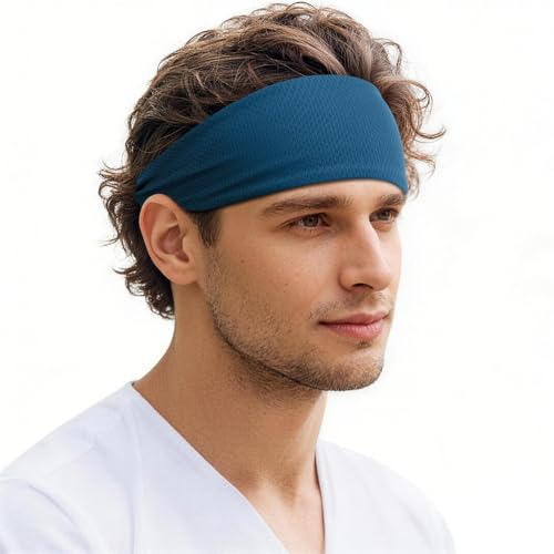 Blue2 Premium Sweat Wicking Headband for Men & Women - Non-Slip Workout Sports Band