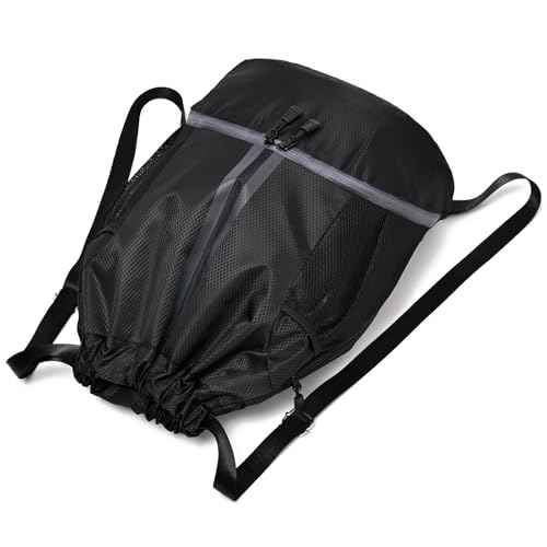 Black Drawstring Gym Bag for Men, Waterproof Drawstring Backpack for Women, Swim Bag with Shoes Compartment, Pull String Sport Bag for Soccer and Basketball.