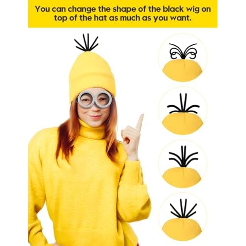 Halloween Costume Adult Accessories,Yellow Beanie Goggles Glasses Gloves for Men Women Cosplay Party Set