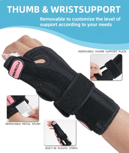 Adjustable Wrist Support Brace for Left/Right Hand - Pink, Small/Medium, Day & Night Relief for De Quervain's Tendonitis Carpal Tunnel
