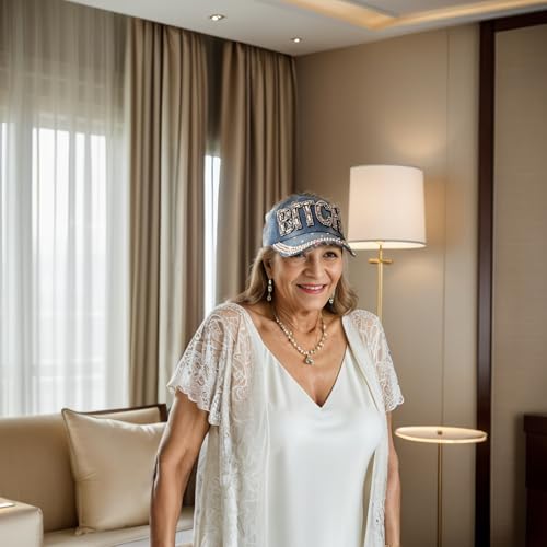 Popfizzy Bling Hat for Women, Rhinestone Baseball Cap, Bedazzled Distressed Denim Hat, Fun Birthday Gifts for Women and Girls