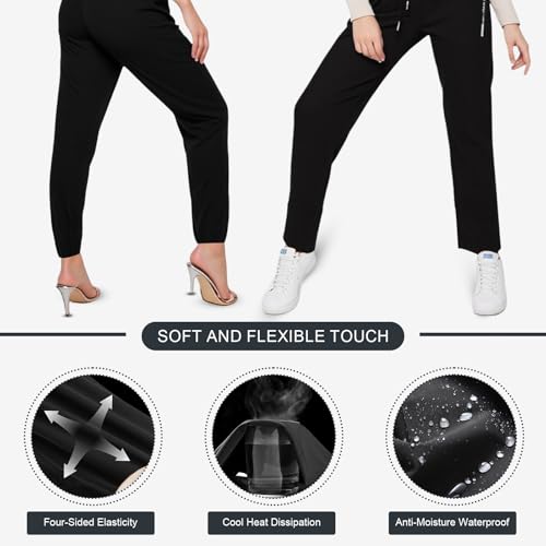 Women's Stretch Active Pants Large Black Breathable Sports Travel Trousers