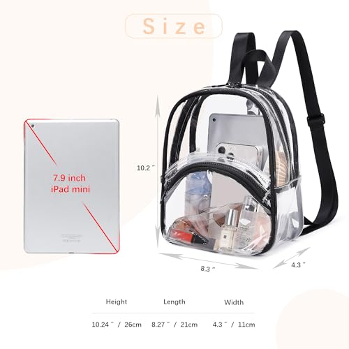 abshoo Clear Mini Backpack for Stadium Approved Transparent Backpacks for Girls Women Clear Bag for Concert Sport Events (Black)