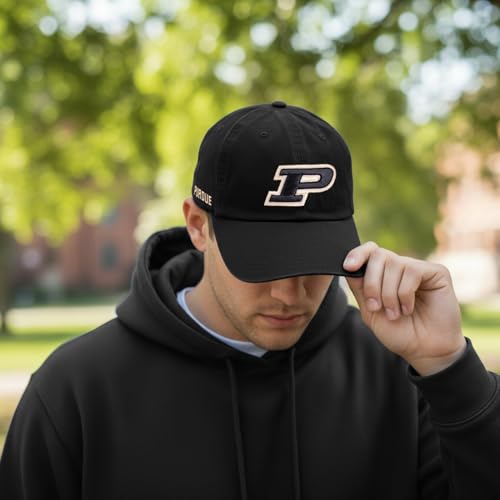 Black Embroidered Baseball Hat with Purdue University Logo