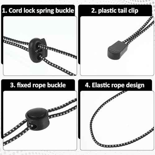 4 Pcs Climbing Stick Holder, Black Backpack Hiking Pole Ropes, Adjustable Bungee Rope, Fixing Buckle Elastic Rope, Hiking Trekking Pole Backpack Bungee Straps for Walking Outdoor Mountaineering