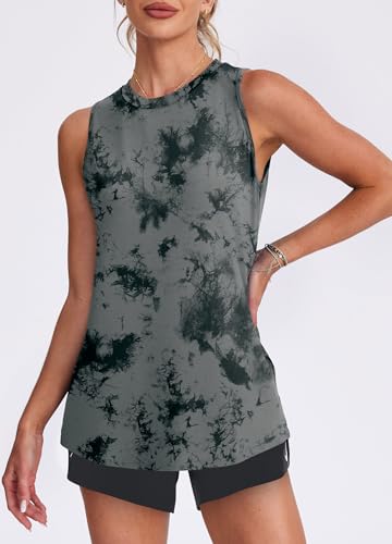 Women's Lightweight Sleeveless Workout Tank Top - Black Tie Dye XL
