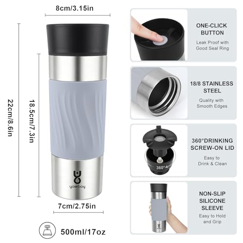 Frost Ripple Travel Coffee Mug 17 oz Leak Proof Stainless Steel Insulated Tumbler