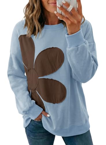 X-Large Sky Blue Women's Sweatshirt Long Sleeve Crew Neck Casual Lightweight Loose Pullover