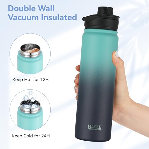 Insulated Water Bottle 22 oz with Wide Mouth, Straw & Spout Lids - Green Blue Gradient