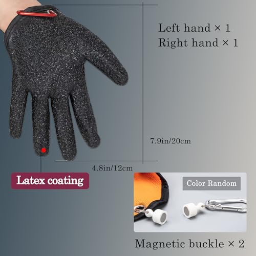 Fishing Gloves with Magnet Release - Medium-Large Anti-Slip Puncture Proof Gloves for Catching & Handling Fish