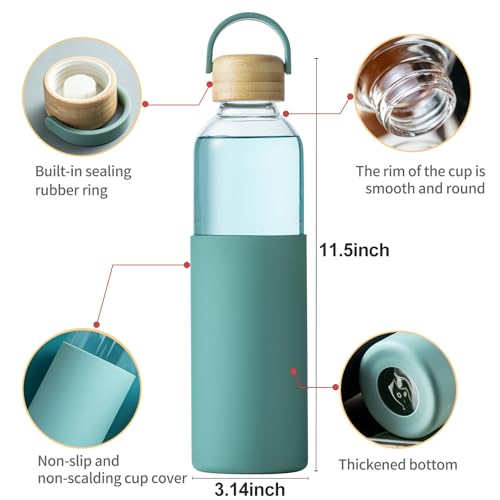 34oz Glass Water Bottle with Silicone Sleeve & Leak-Proof Lid - Green