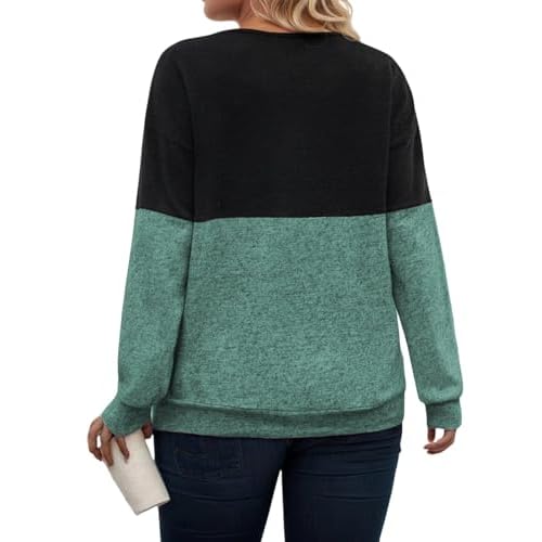 ROSRISS Womens Plus-Size Sweatshirts Casual Color Block Long Sleeve Tops Oversized Trendy Criss Cross V Neck Shirts XL-5XL