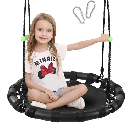 24 Inch Diameter Round Saucer Swing with Steel Frame - Black