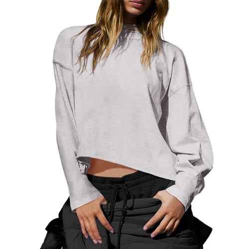 INFITTY Oversized Long Sleeve Shirts for Women Cropped Workout Tops Cotton T Shirt Casual Tee Gym Y2K Clothes
