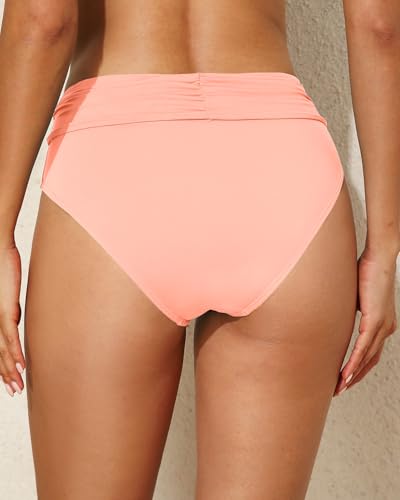 Women Mid Rise Bikini Bottoms Full Coverage Ruched Scrunch Swim Bottom Large Pink - 2026