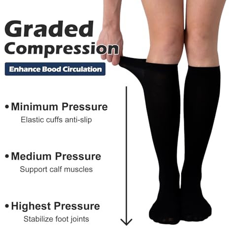 (3 Pairs) Compression Socks 20-30 mmHg Knee High Support Stockings for Women Men - Black Pink Blue Small-Medium Variation of THIS listing