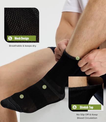 Men's Crew Socks Moisture-Wicking Athletic Cushioned Running Socks Black Large 6 Pack
