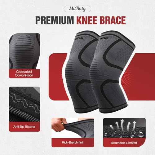 Compression Knee Brace for Women & Men, 2-Pack Knee Sleeve for Running, Basketball & Hiking, Compression Sleeve for Gym, Sports & Workout ? Knee Support for Daily Activities (M: 17?19")