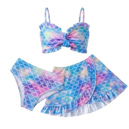 Girls Mermaid Swimsuit Ruffled Bikini Top & Cover-up for 3-10 Years - Green Multi-Color, 5-6 Years