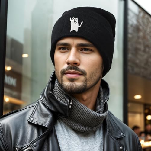 Cute Funny Cat Knit Beanies, Fashion Cozy Hat for Cat Lovers, Winter Beanie for Women and Men