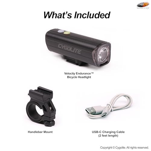 Cygolite Velocity Pro 1,600 Lumen Bicycle Light– Anodized Aluminum Alloy– 9 Light Modes– Fine Tunable Brightness- Compact, IP67 Waterproof– Secure Hard Mount– USB-C Recharge– Road & Mountain Bicycles