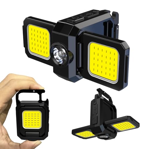 MAKDAK 2PC Cob Keychain Work Light EDC Rechargeable Foldable Keychain Flashlight,Bottle Opener,for Camping,Car Repair,Hiking,Repairing,Power Outrage,Pet Walking,Emergency