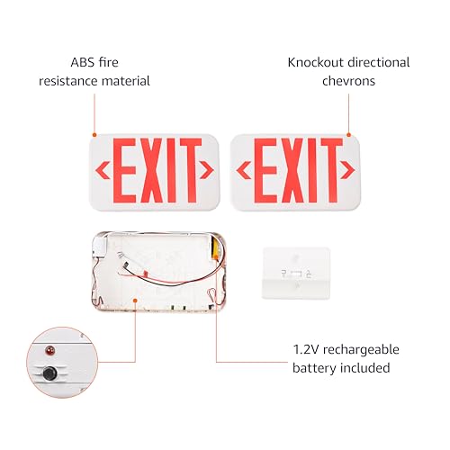 Emergency Exit Sign 2-Pack LED Double Face Fire Resistant UL Certified Hardwired with Battery Backup