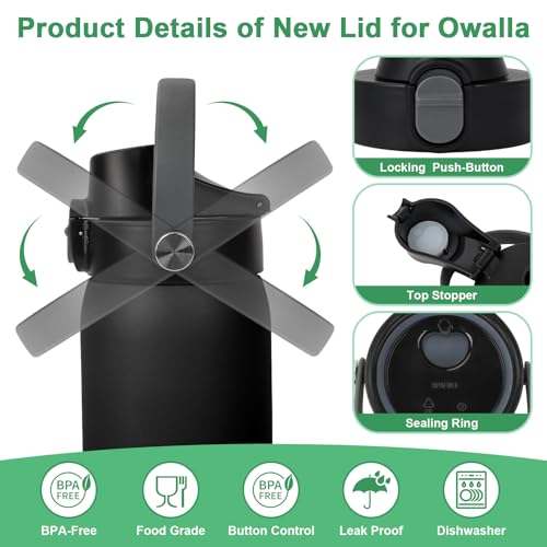 Black Lid Replacement for Owala Freesip & Kids Bottles 16oz-40oz, Leak-Proof