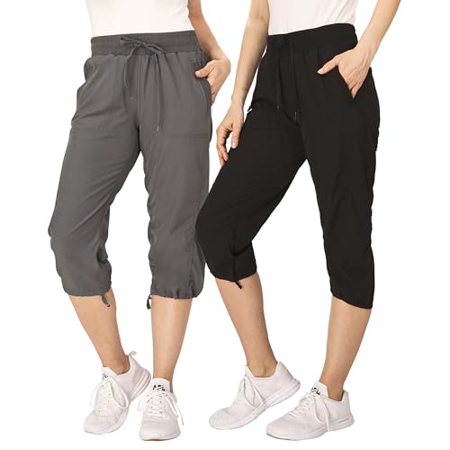 Ultra Performance Women's 2-Pack Capri Pants for Hiking & Casual - Large Black & Charcoal