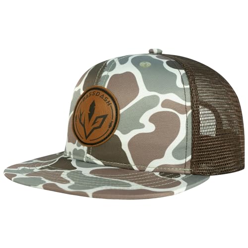 Flat Brim Trucker Cap Adjustable Snapback Mesh Back Hat - Color Block Camo, One Size