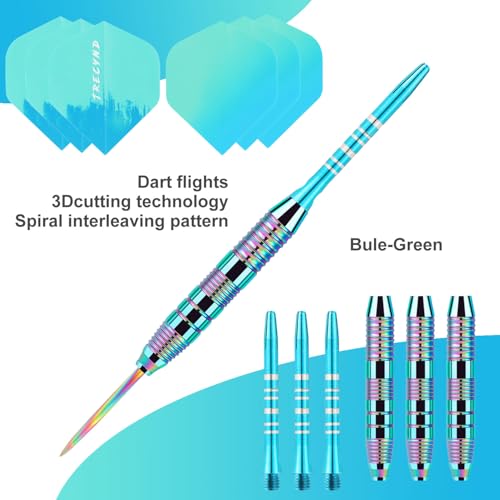 Professional Metal Dart Set 22g with Aluminum Shafts, Steel Tips & Vibrant Flights - Green Blue
