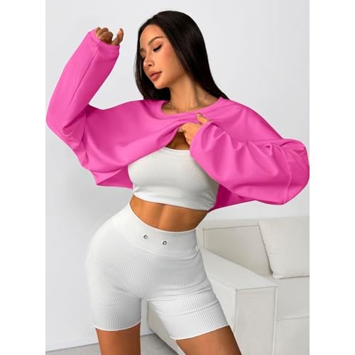 Remidoo Women's Casual Cropped Sweatshirt Long Sleeve Crop Top Crewneck Pullover Shirt