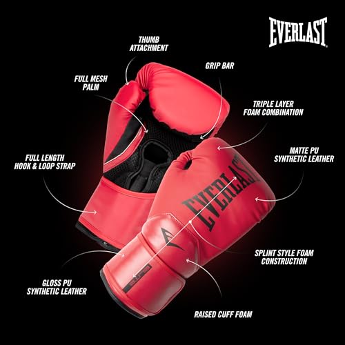Everlast Elite 2 Boxing Gloves - Red 16 oz - Superior Support & Impact Protection