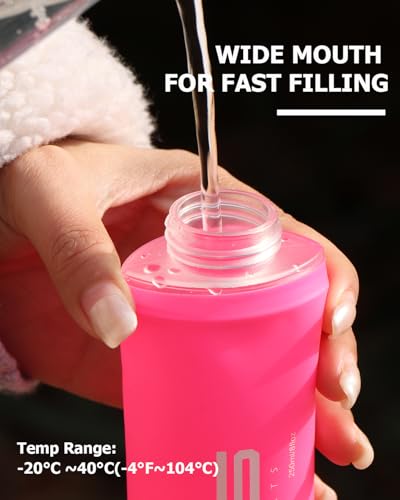 Pink 250ML Soft TPU Collapsible Water Bottle - Reusable Hydration Flask for Running Hiking Cycling