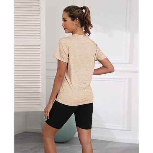 V Neck Workout Tops for Women UPF 50+ Breathable Loose Fit Short Sleeve Tee Shirt Yoga Gym Basic T Shirts