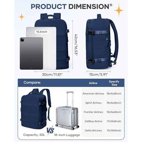 Travel Backpack Carry On Backpack Personal Item Travel Bag Mochila De Viaje Carry On Backpack For Airplanes Traveling Backpack For Women Gym Backpacks College Backpacks Sapphire Blue
