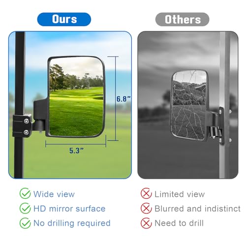 MOSNAI No Drill Golf Cart Side Mirrors for EZGO Club Car Yamaha Square Tube - Black