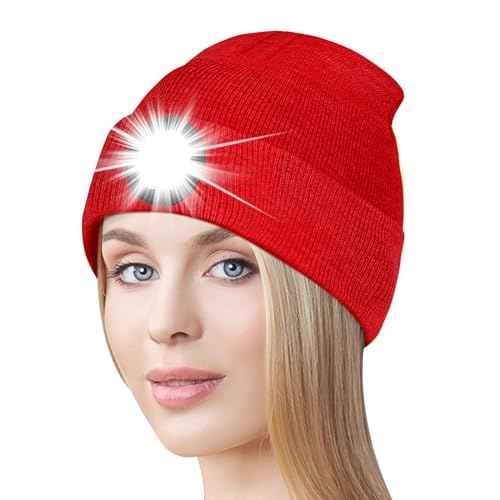 Unisex LED Beanie with Light,3 Adjustable Brightness Levels,Rechargeable Winter Hat for Outdoor Activities
